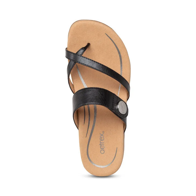 Aetrex Women's Izzy Adjustable Slide Sandal - Black SE220