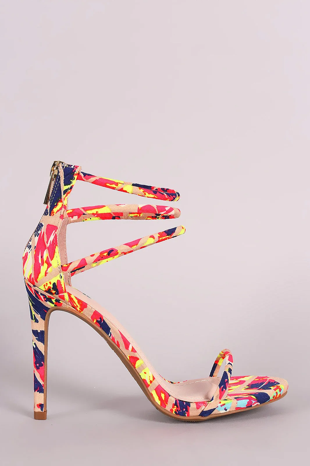 Anne Michelle Neon Watercolor Triple Ankle Strap Heel