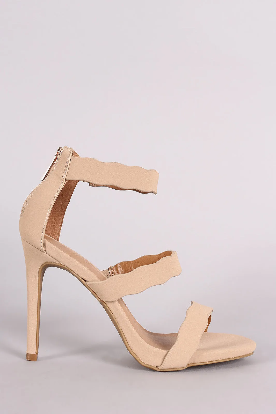 Anne Michelle Nubuck Triple Scalloped Straps Stiletto Heel