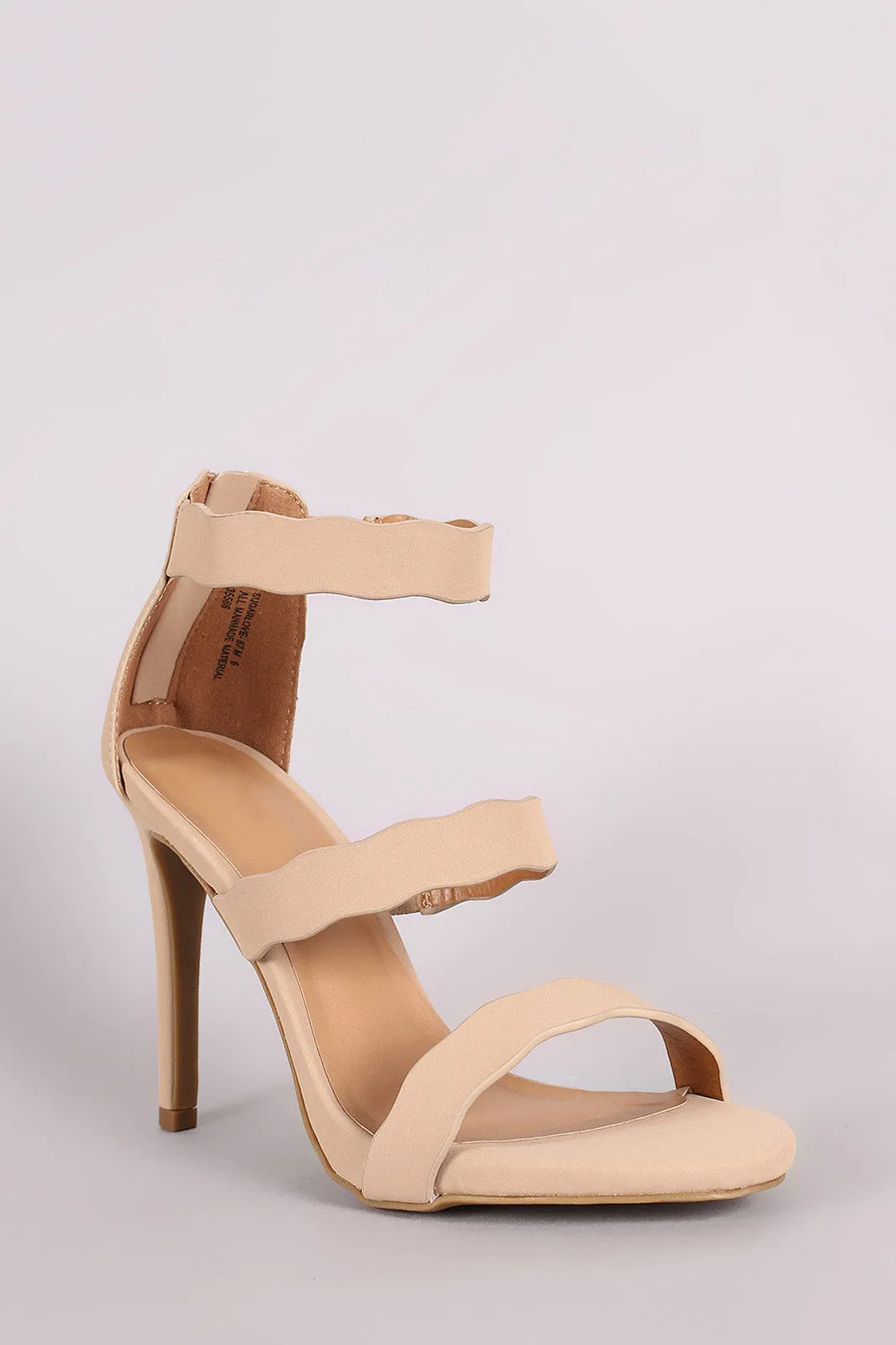 Anne Michelle Nubuck Triple Scalloped Straps Stiletto Heel