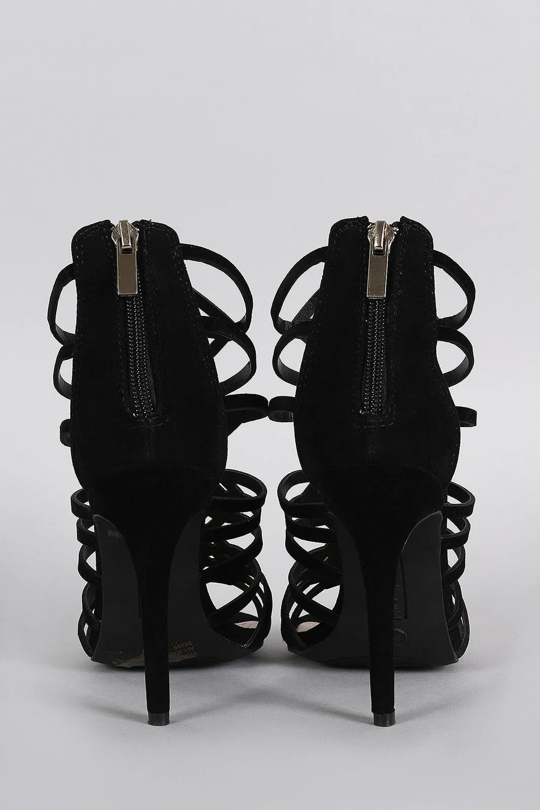 Anne Michelle Suede Strappy Rhinestone Stiletto Heel