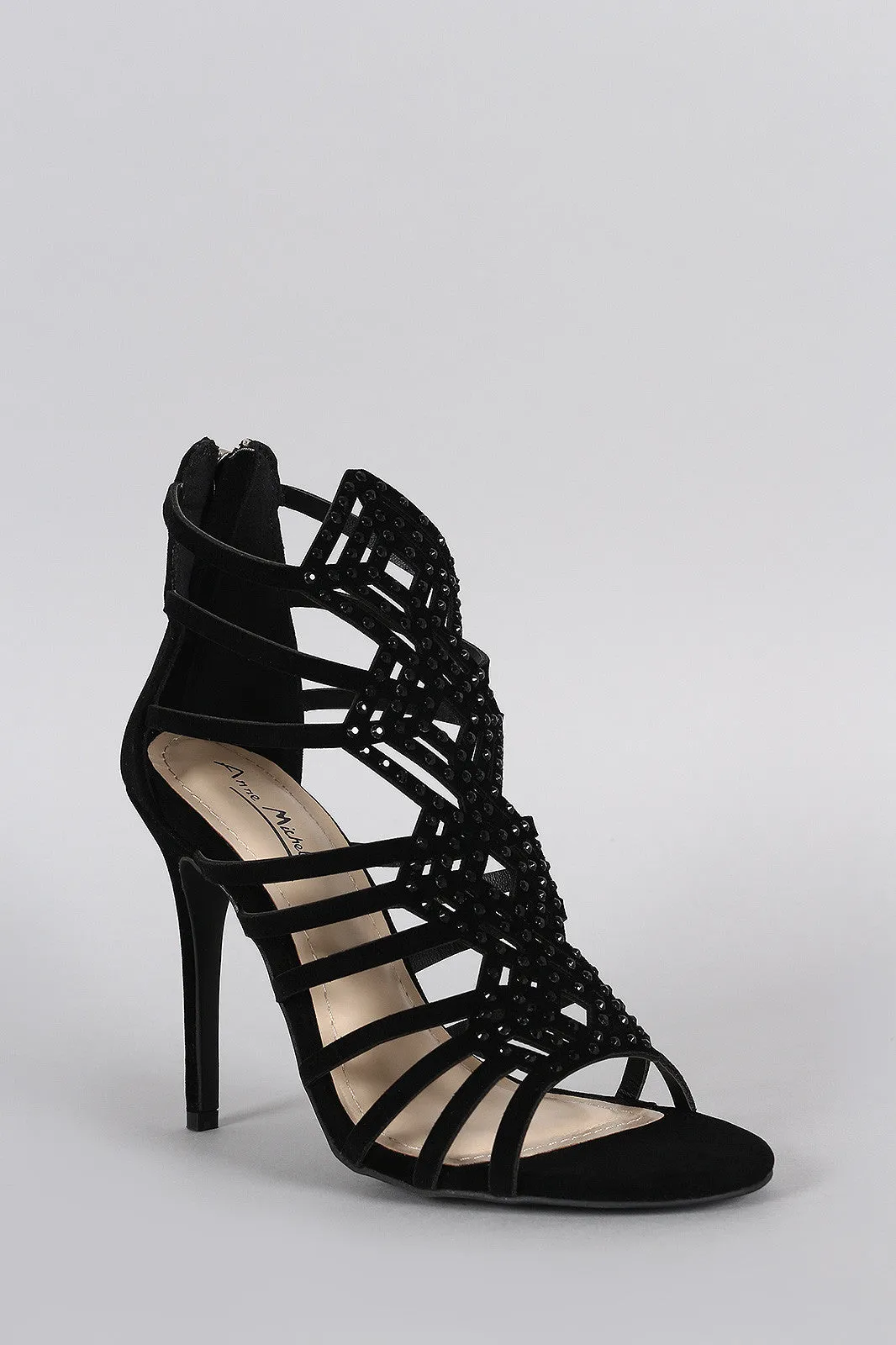 Anne Michelle Suede Strappy Rhinestone Stiletto Heel