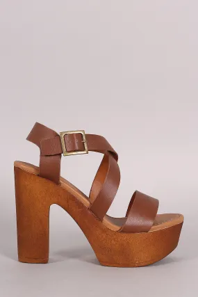 Bamboo X Straps Open Toe Wooden Heel