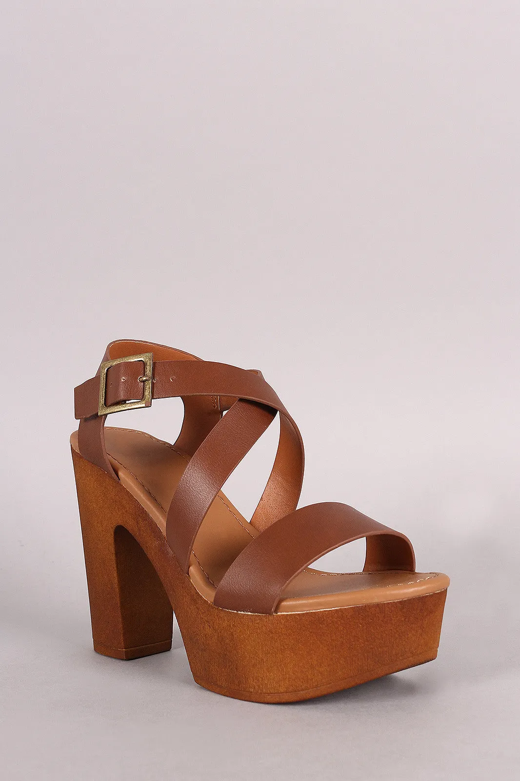 Bamboo X Straps Open Toe Wooden Heel