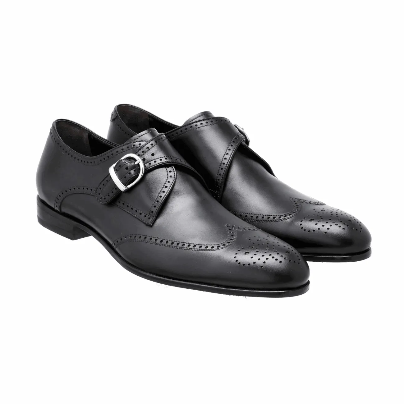 Bellesi Wingtip Leather Men's Monk, Black