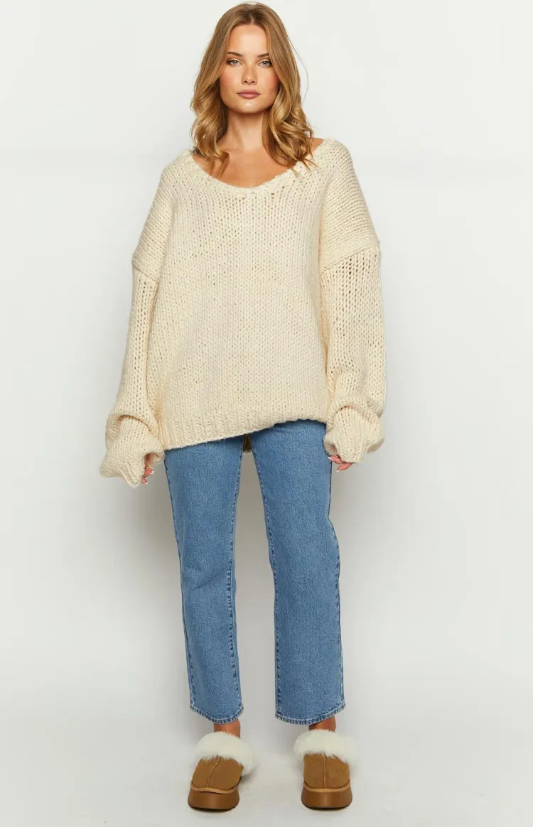 Delvey Cream Chunky Knit Sweater