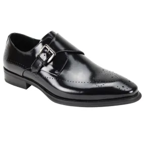 Giovani Black Leather Monk Single Strap Shoe