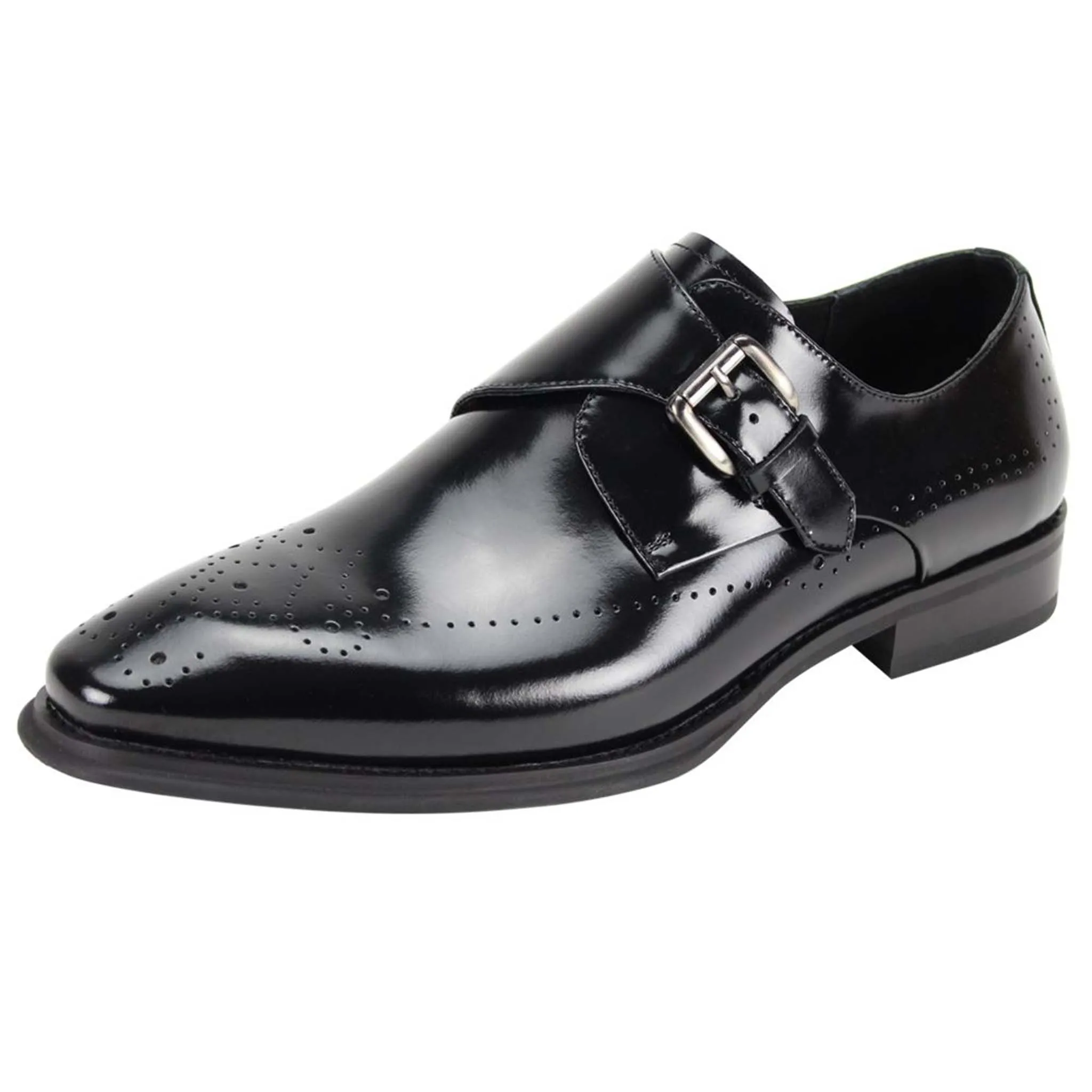 Giovani Black Leather Monk Single Strap Shoe