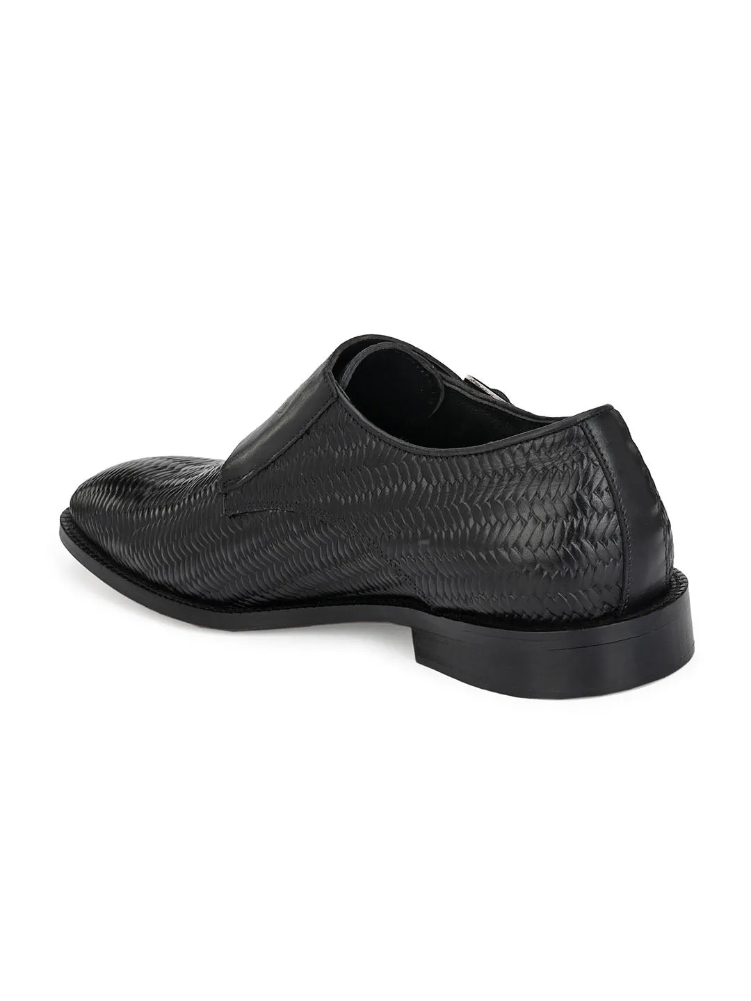 Hitz Men's Black Leather Double Strap Monk Shoes