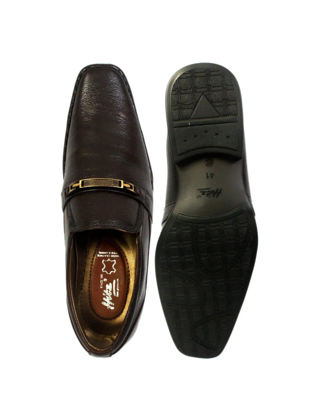 Hitz Men's Brown Leather Formal Slip-On Shoes