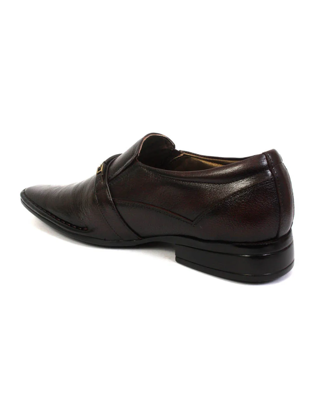 Hitz Men's Brown Leather Formal Slip-On Shoes