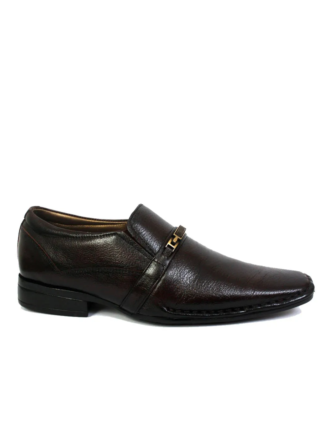 Hitz Men's Brown Leather Formal Slip-On Shoes