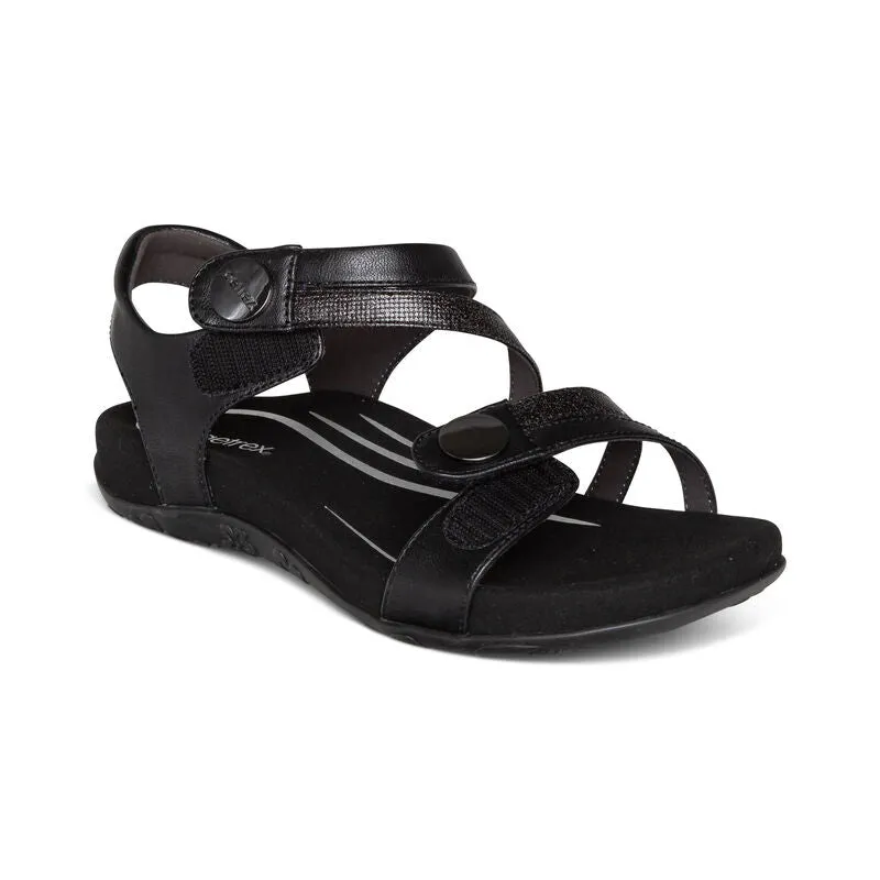 Jess Adjustable Quarter Strap Sandal Black