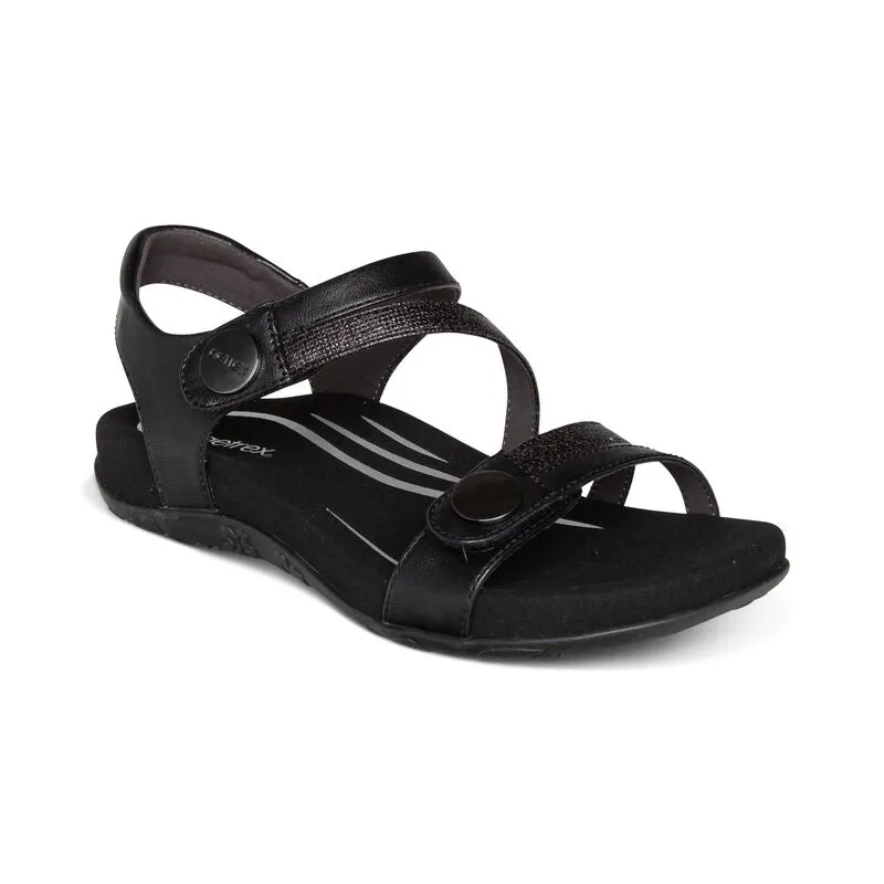 Jess Adjustable Quarter Strap Sandal Black