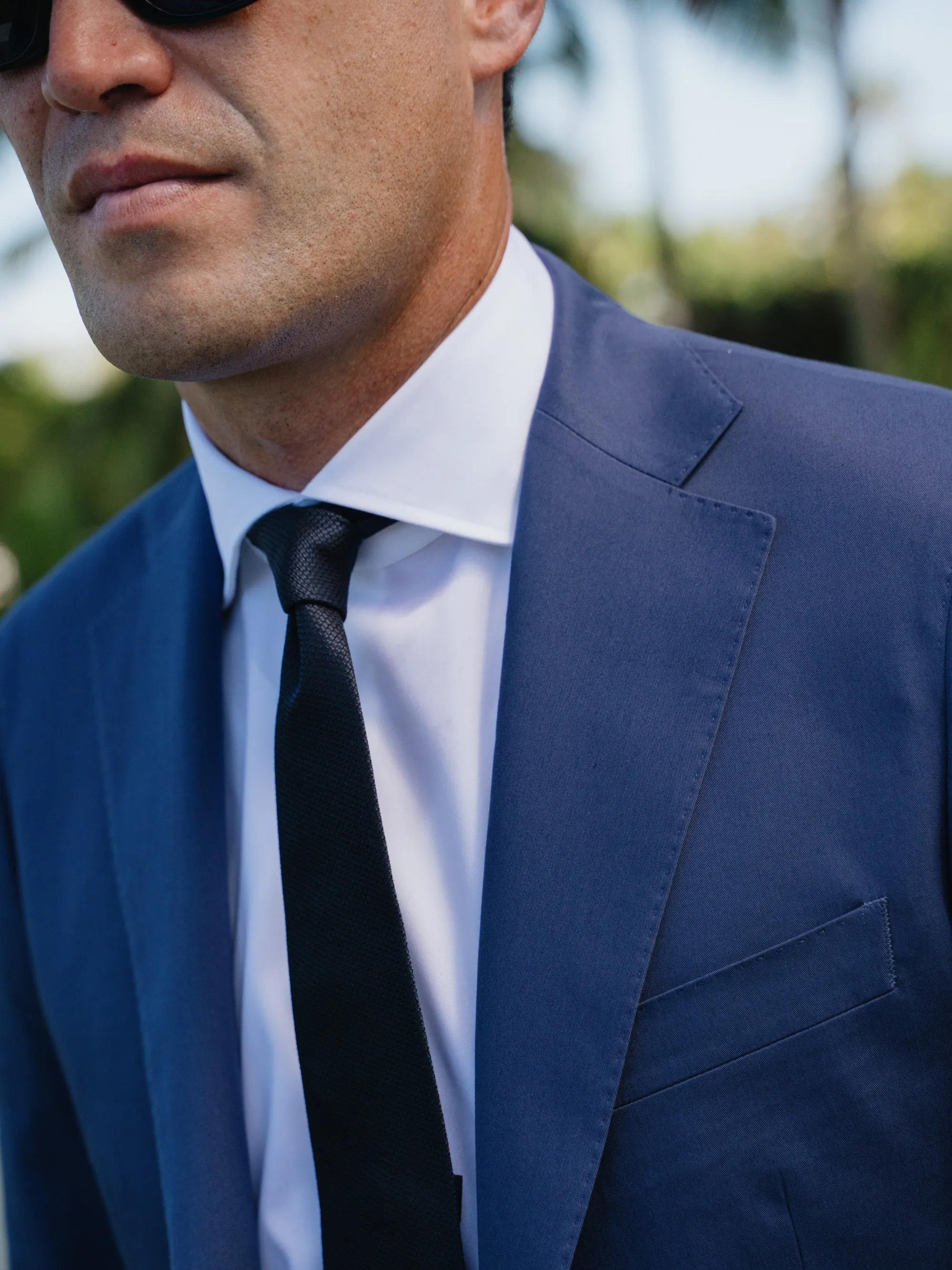 Mid Blue Stretch Cotton Two Piece Suit