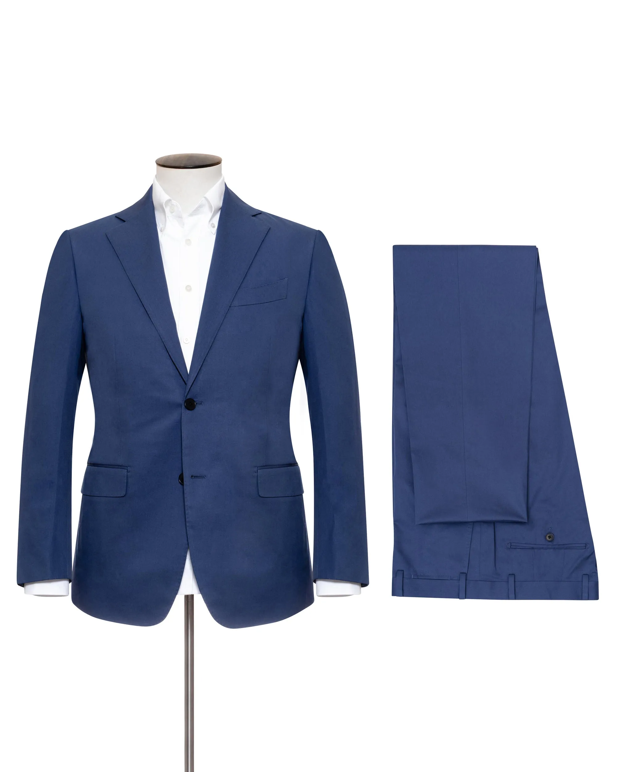 Mid Blue Stretch Cotton Two Piece Suit