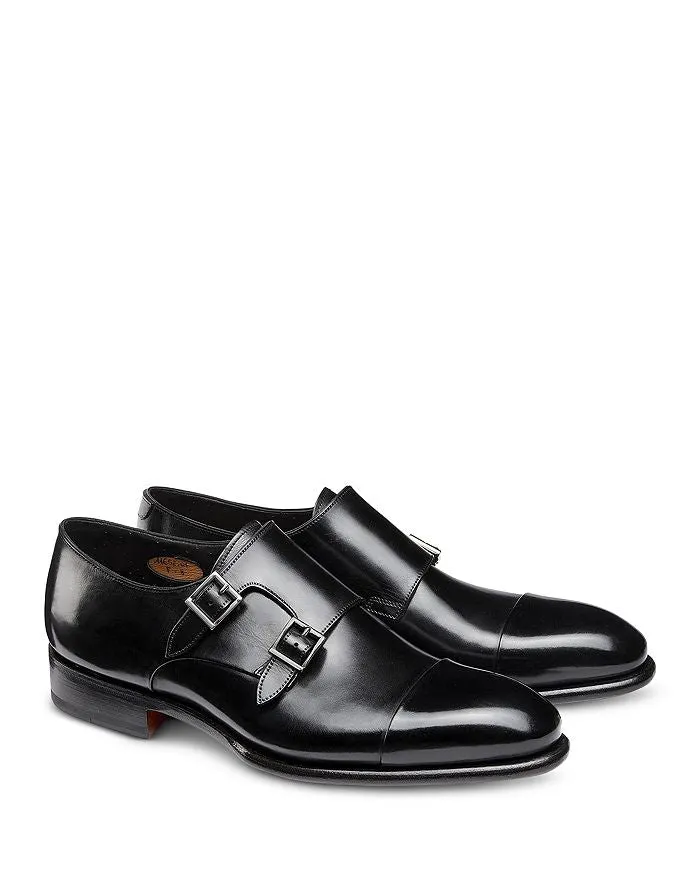 Monk Santoni Men's Carter Cap Toe Double Strap Dress Shoes