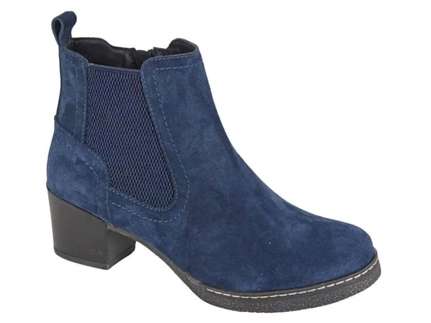 Navy Real Suede Zip Ankle Boot - Alessina