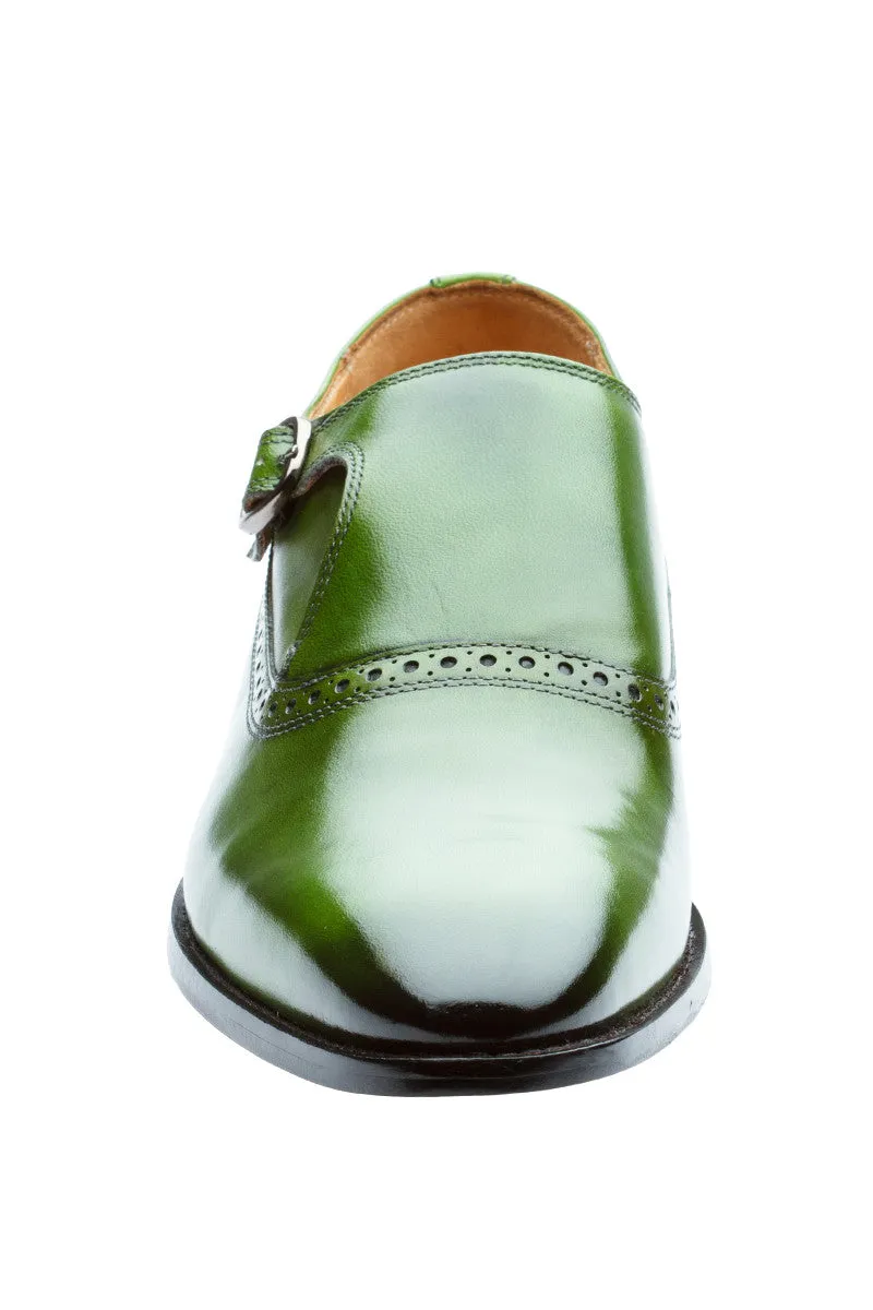 PLAIN TOE SINGLE STRAP BROGUE MONK– DARK GREEN