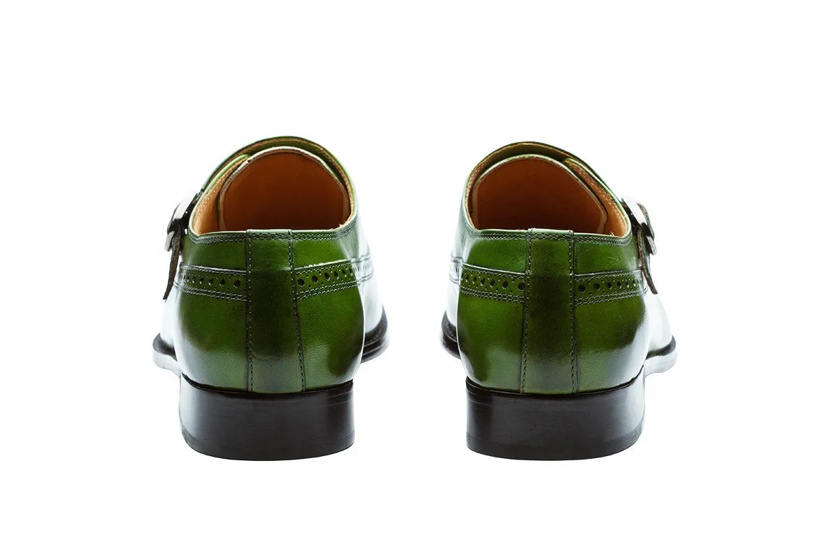 PLAIN TOE SINGLE STRAP BROGUE MONK– DARK GREEN