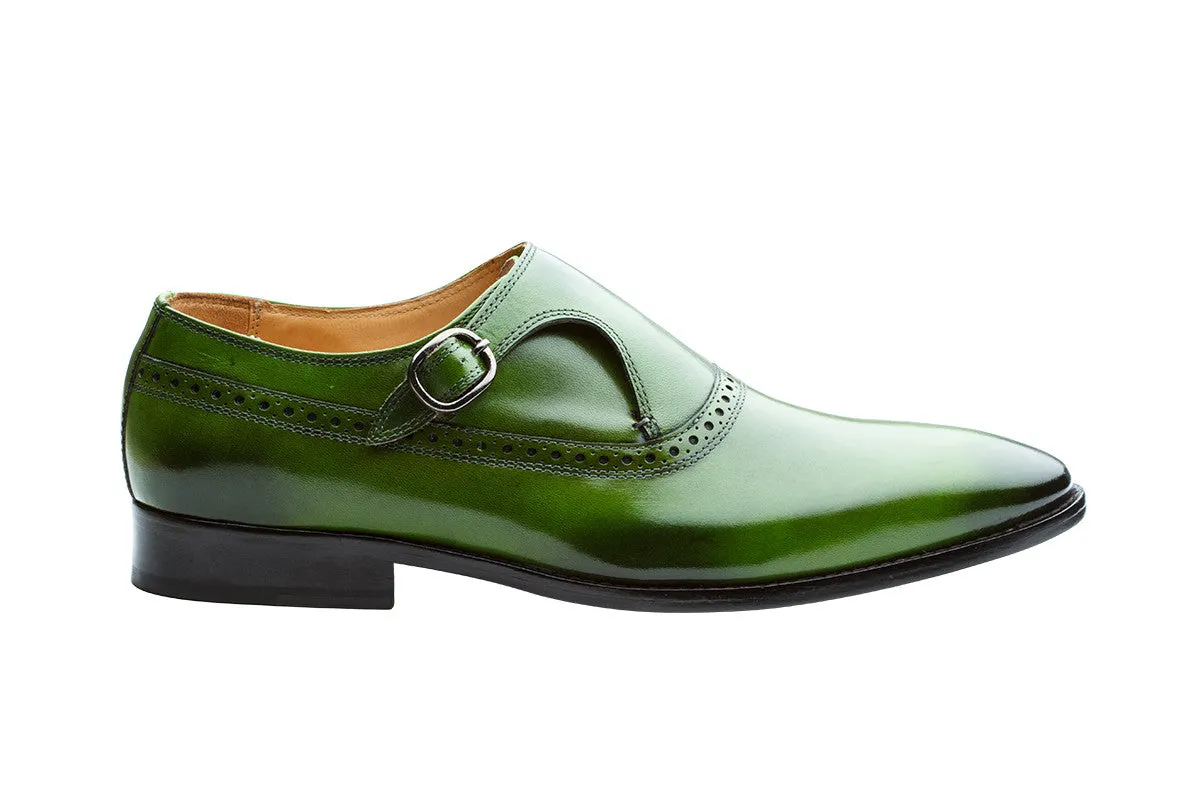 PLAIN TOE SINGLE STRAP BROGUE MONK– DARK GREEN