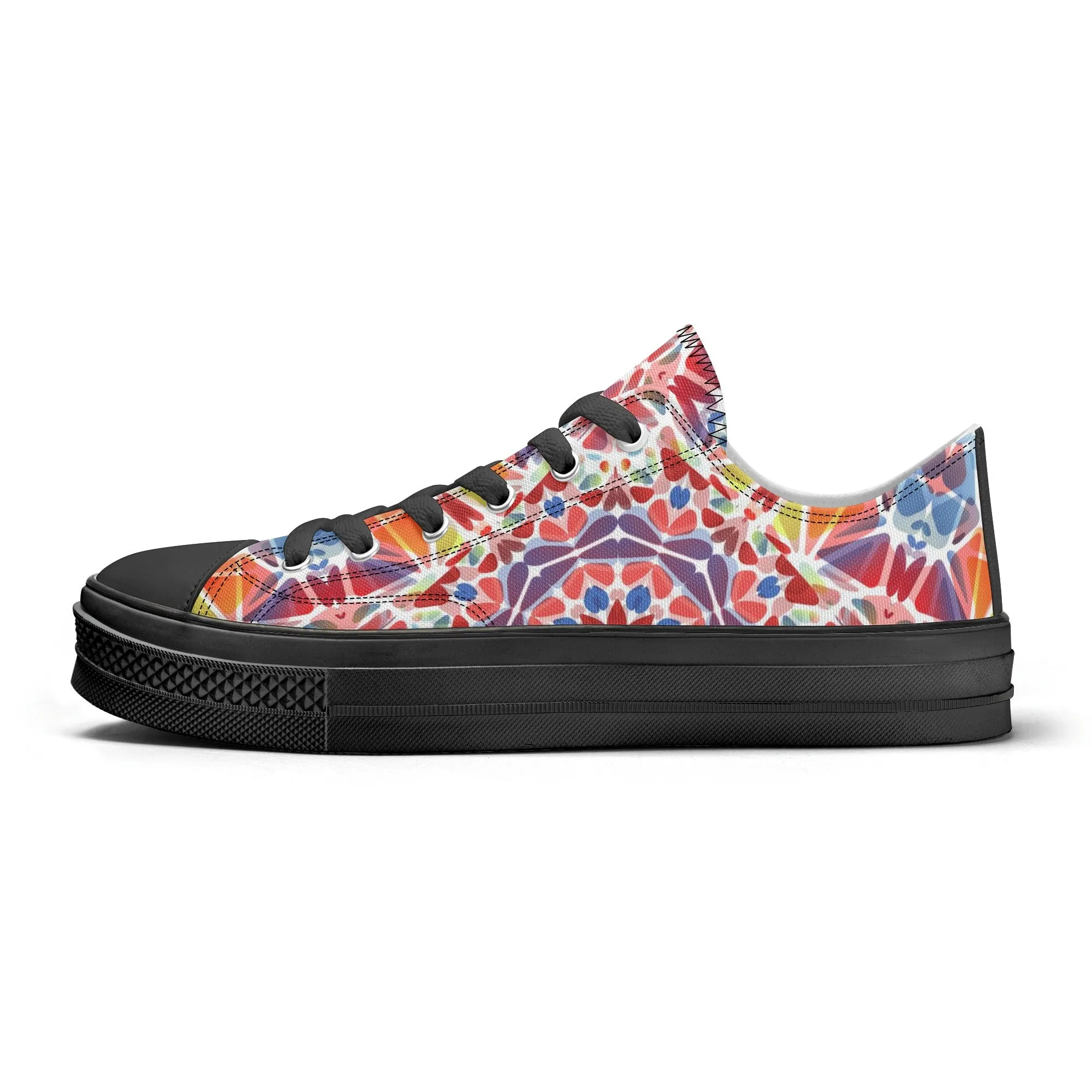 Purple, Orange and Blue Mandala Pattern - Mens Classic Low Top Canvas Shoes for Footwear Lovers