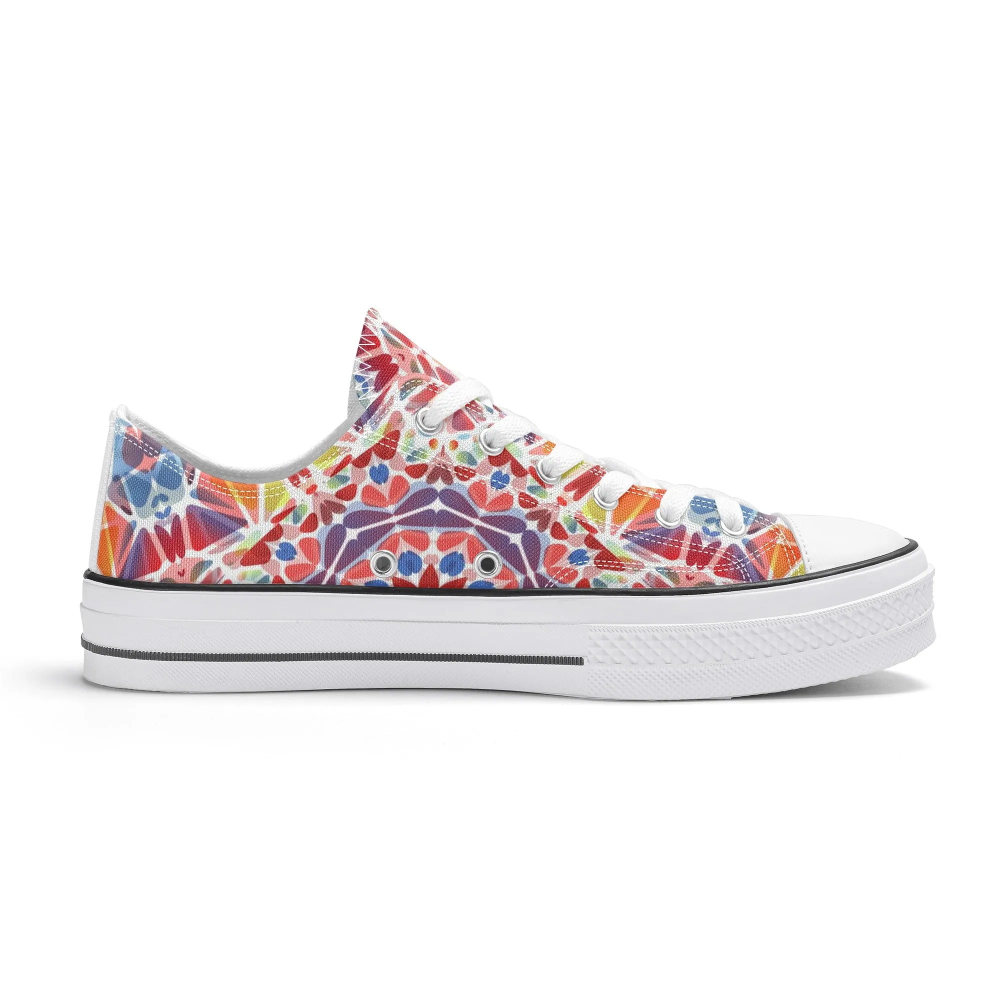 Purple, Orange and Blue Mandala Pattern - Mens Classic Low Top Canvas Shoes for Footwear Lovers