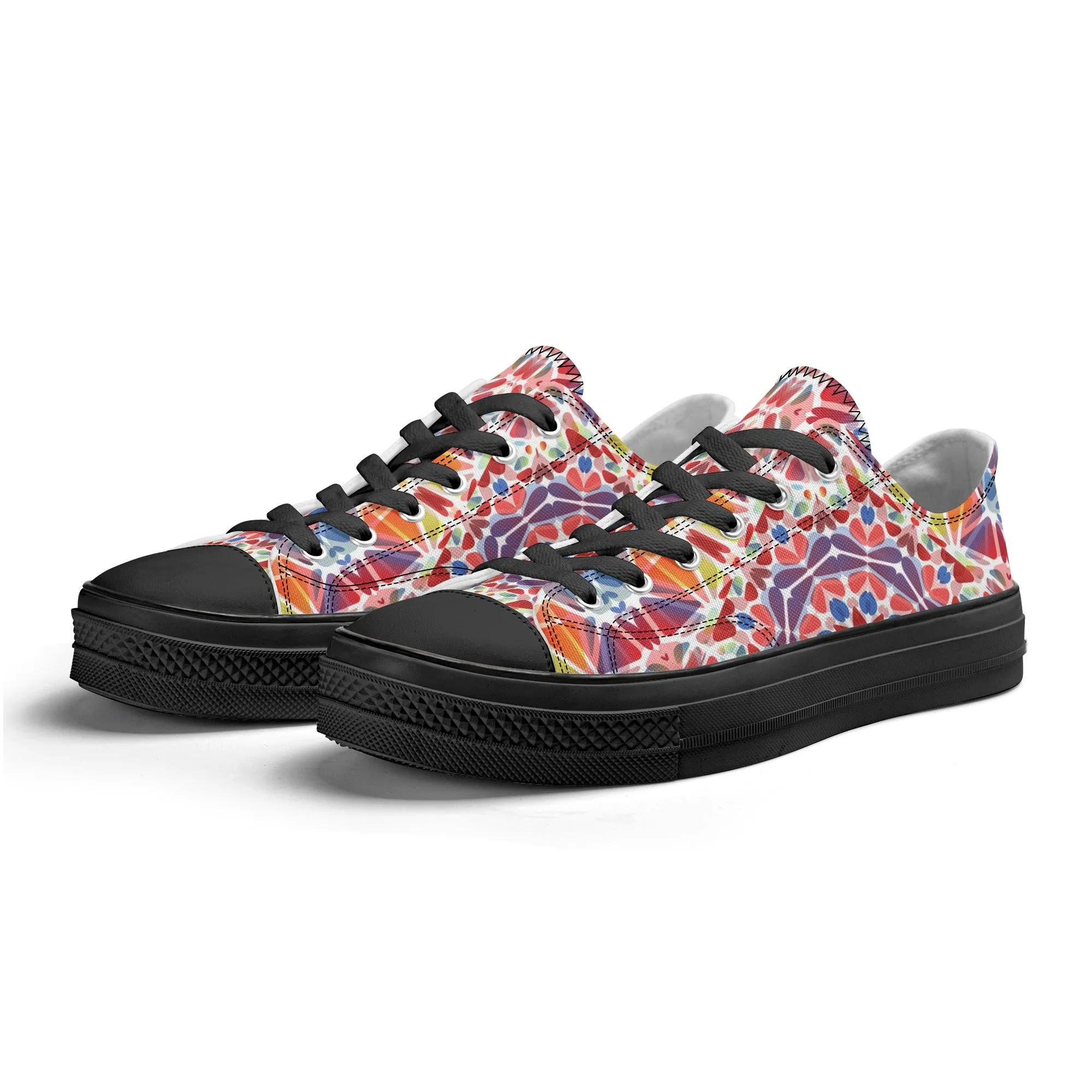 Purple, Orange and Blue Mandala Pattern - Mens Classic Low Top Canvas Shoes for Footwear Lovers