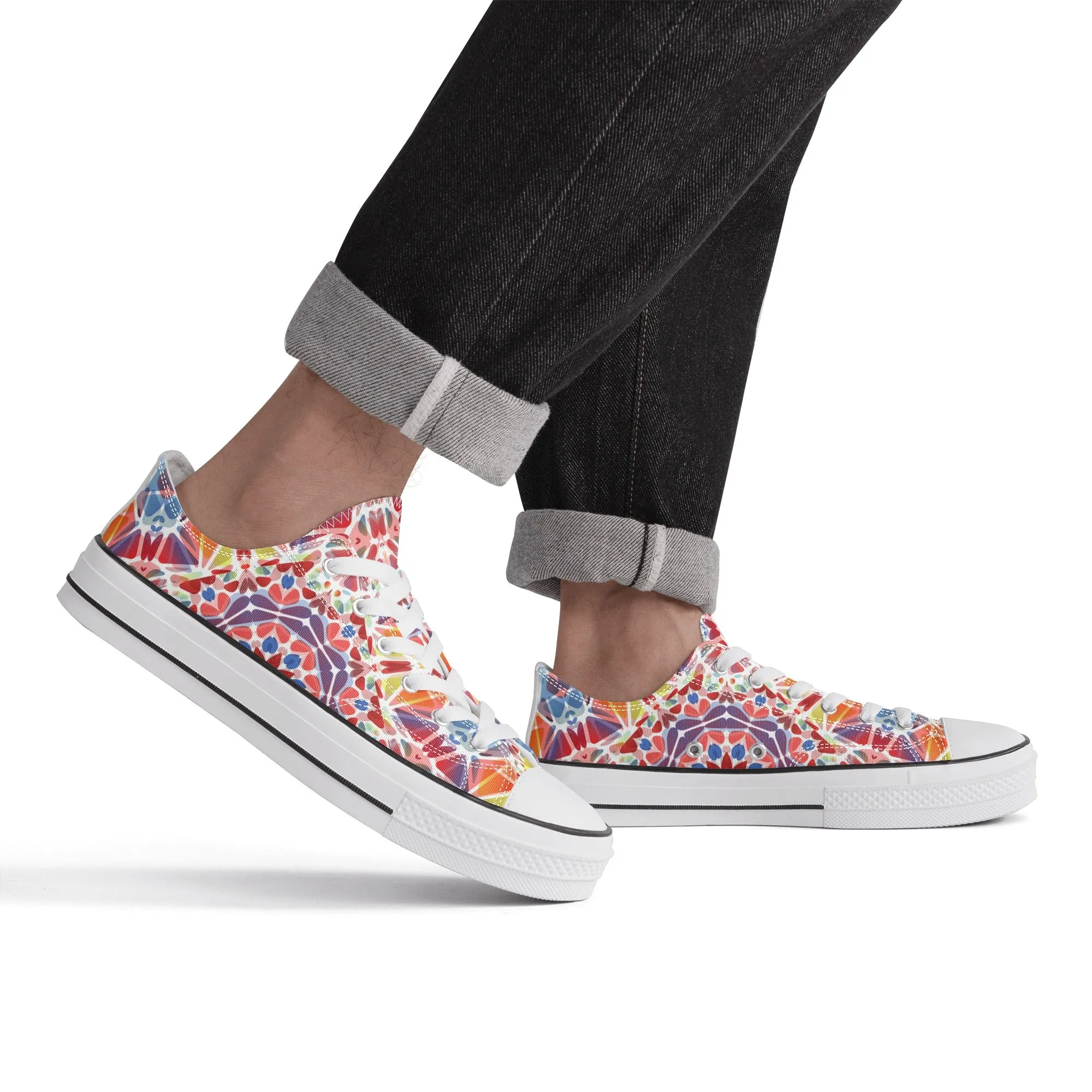 Purple, Orange and Blue Mandala Pattern - Mens Classic Low Top Canvas Shoes for Footwear Lovers