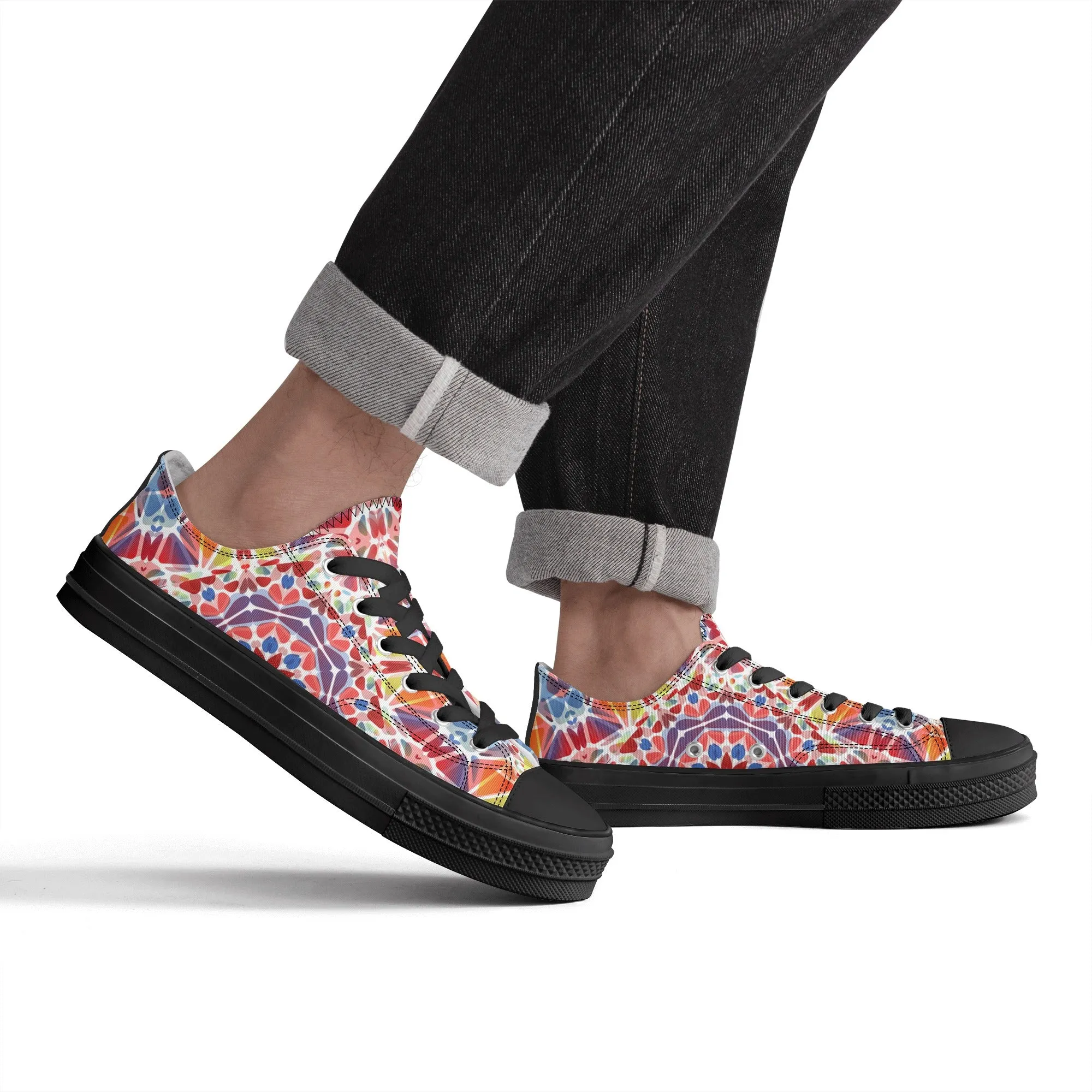 Purple, Orange and Blue Mandala Pattern - Mens Classic Low Top Canvas Shoes for Footwear Lovers