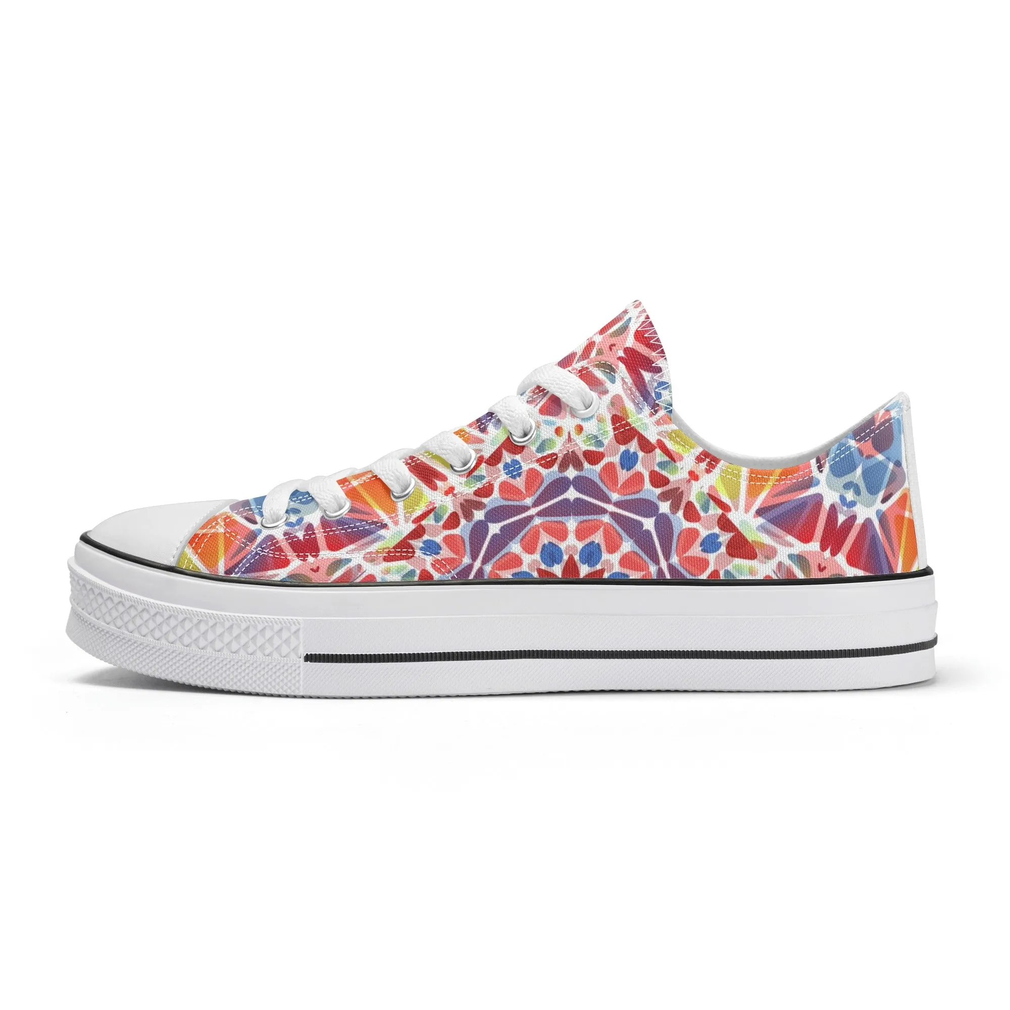 Purple, Orange and Blue Mandala Pattern - Mens Classic Low Top Canvas Shoes for Footwear Lovers