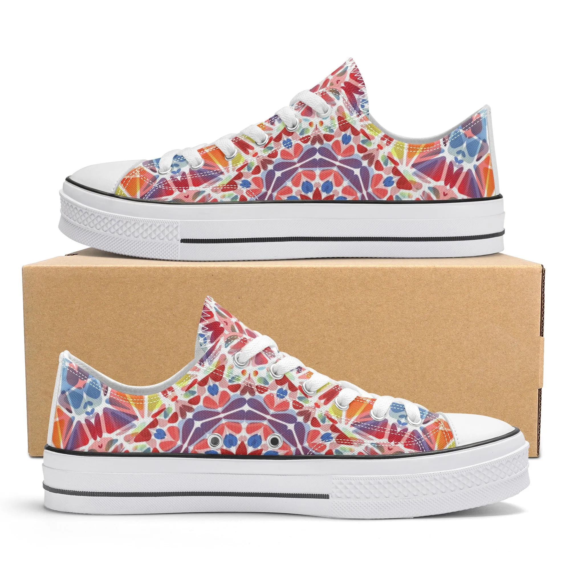 Purple, Orange and Blue Mandala Pattern - Mens Classic Low Top Canvas Shoes for Footwear Lovers