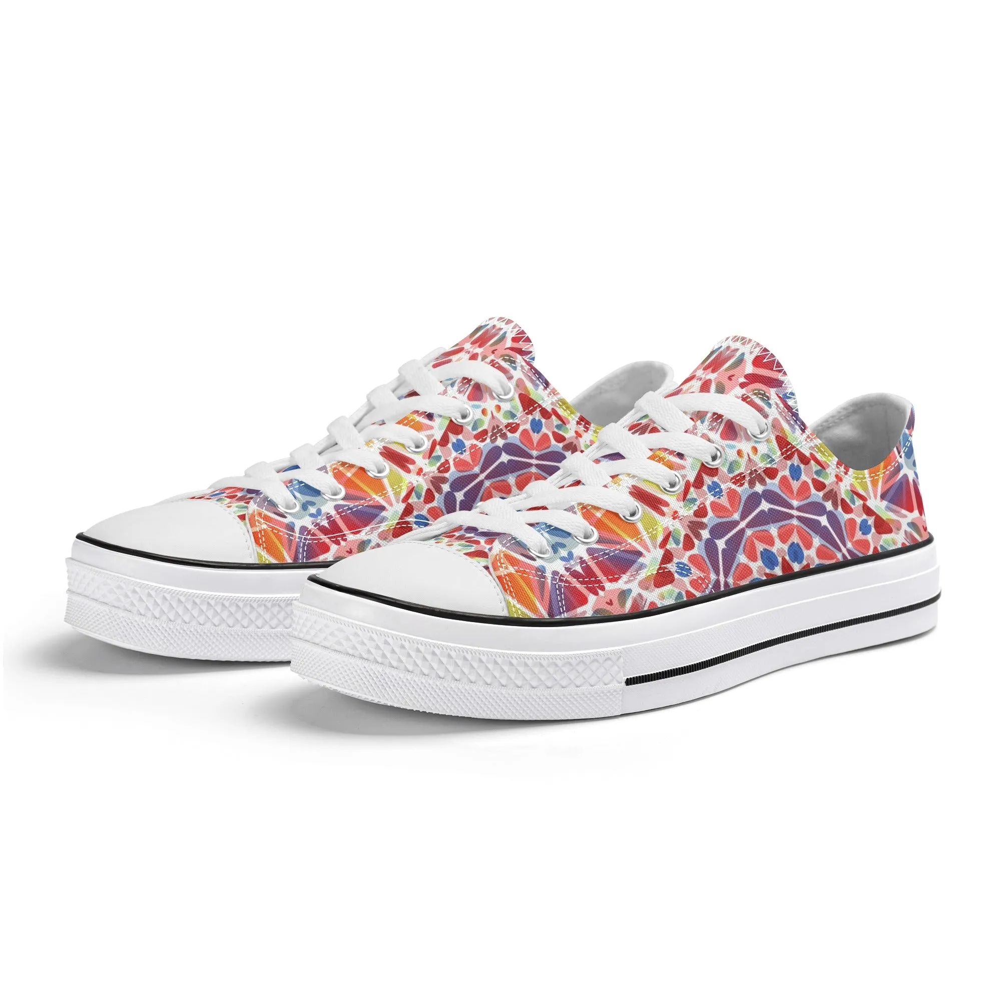 Purple, Orange and Blue Mandala Pattern - Mens Classic Low Top Canvas Shoes for Footwear Lovers