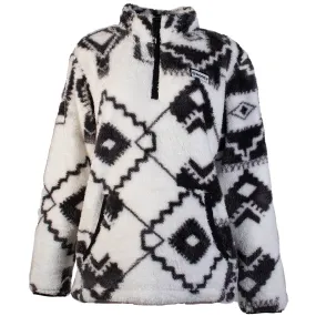 "Ladies Fleece Pullover" White/Black Aztec