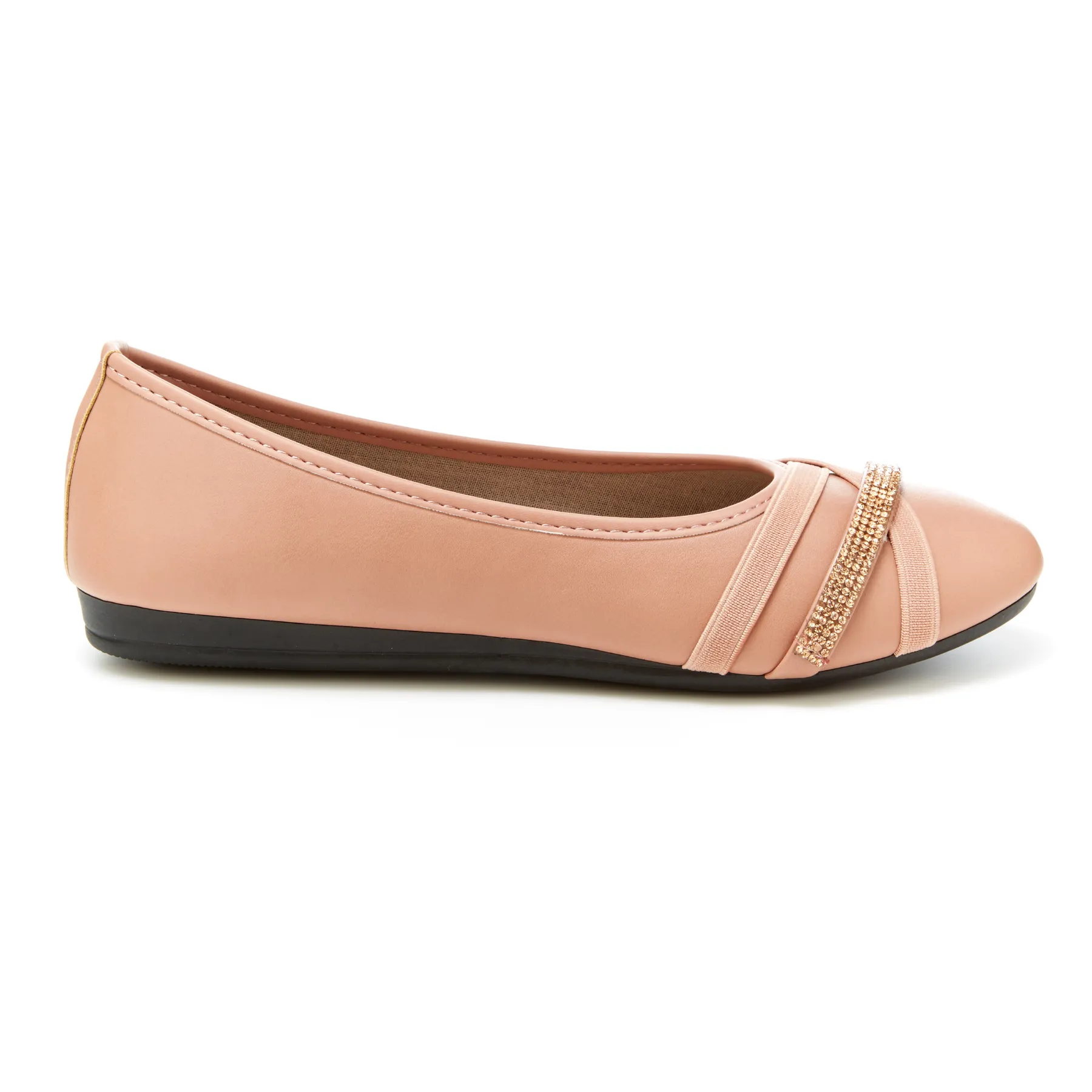 Round Toe Jeweled Cross Strap Ballet Flats (April)