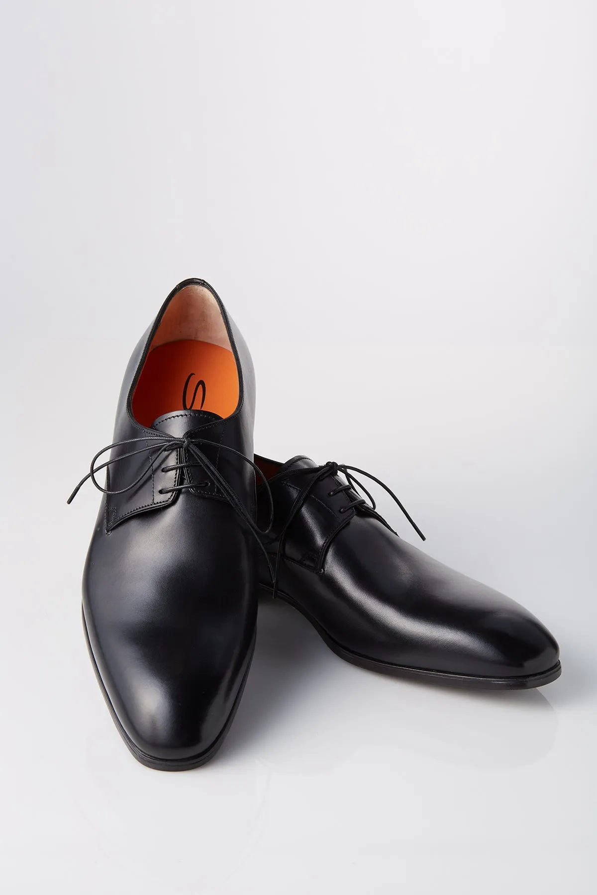 Santoni Leather Lace-Up Derby in Black